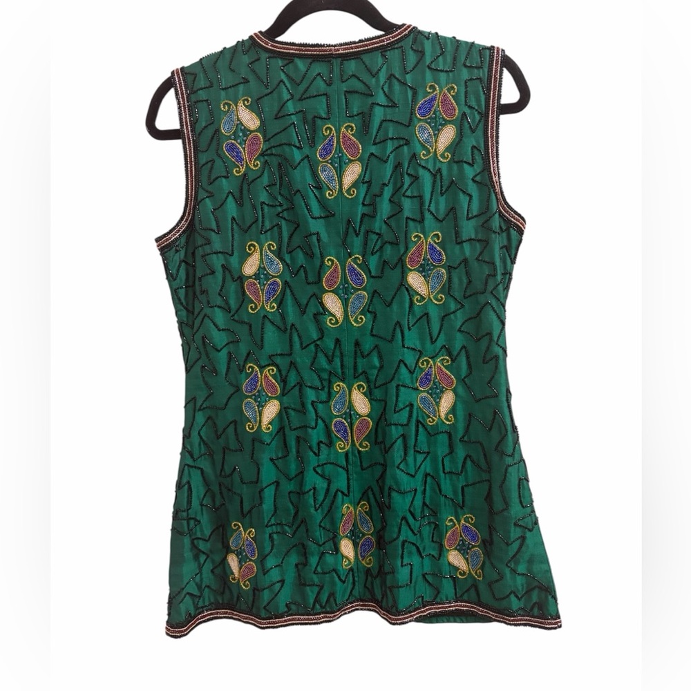 Vintage‎ Silk Beaded Vest 90s embroidered boho artsy womens small layering - Picture 3 of 7